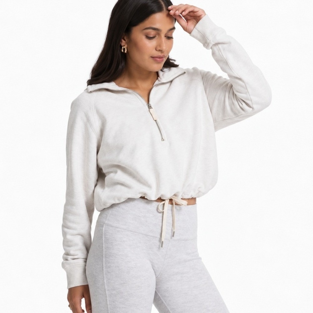 Vuori Light Grey Sedona Half Quarter Zip Pullover Drawstring Cropped Size Medium